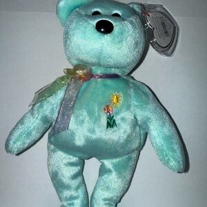 Aqua Plush Bear with Floral Embroidery